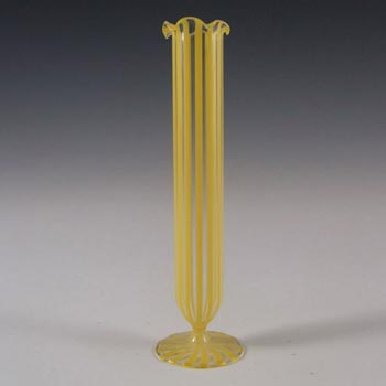 Vintage Yellow Striped Lampworked Glass Vase