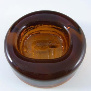Kosta Boda Swedish Amber Glass Cat Bowl by Erik Hoglund