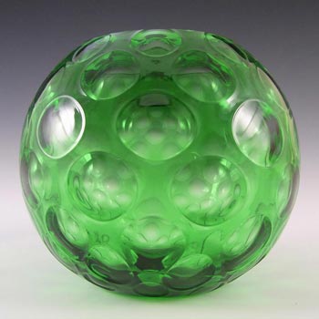 Borske Sklo 1950\'s Green Glass Optical \'Olives\' Vase