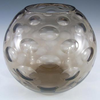Borske Sklo Large Smoky Glass Optical 'Olives' Globe Vase