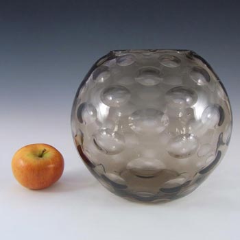 Borske Sklo Large Smoky Glass Optical 'Olives' Globe Vase