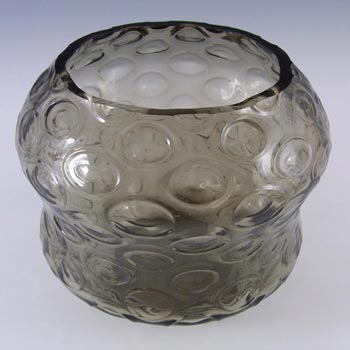 Borske Sklo Smoke Glass Optical 'Olives' Vase Box + Label