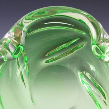 Czech Textured Green Cased Glass Sculpture Bowl