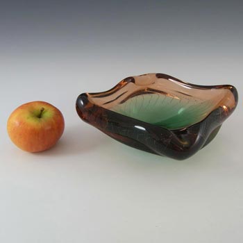 Czech or Murano 1950's Green Glass Bullicante Bowl