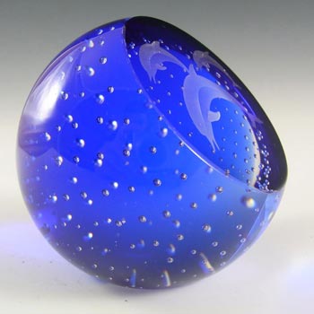 Caithness Blue Glass "Creatures" Dolphins Paperweight