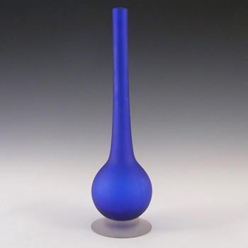 Carlo Moretti Satinato Blue Murano Glass Stem Vase