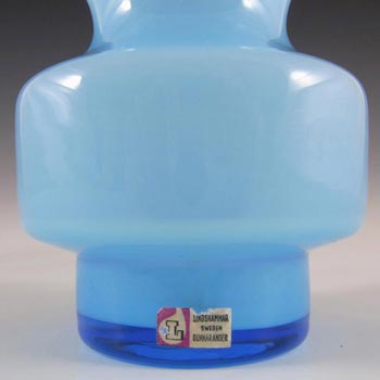 Lindshammar Gunnar Ander Swedish Blue Glass Vase - Label