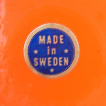 Swedish 1970's Orange Cased Hooped Glass Vase - Label