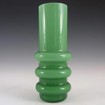 Scandinavian Vintage Green Cased Glass Hooped Vase