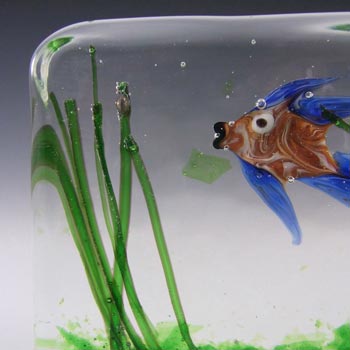 Cenedese Riccardo Licata Murano Glass Fish Aquarium Block Paperweight