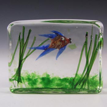 Cenedese Riccardo Licata Murano Glass Fish Aquarium Block Paperweight