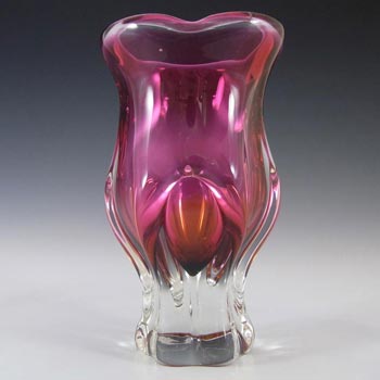 Chribska Czech Pink & Orange Glass Organic Sculpture Vase
