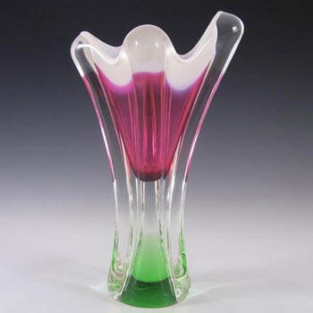Chřibská #316/1/24 Czech Pink, White & Green Glass Vase