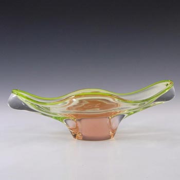 Chribska Czech Green & Pink Glass Bowl by Josef Hospodka