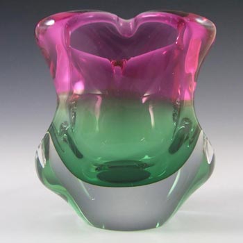 Chribska Czech Pink & Green Glass Organic Sculpture Vase