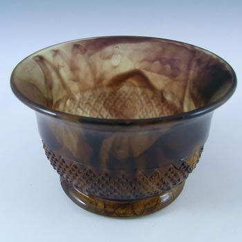 Davidson #1907T British Art Deco Amber Cloud Glass Bowl