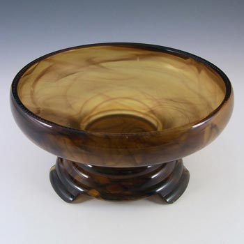 Davidson #21 Art Deco Amber Cloud Glass Flower Bowl Set