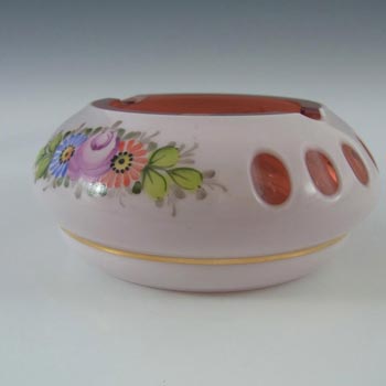 Crystalex Czech Enamelled Pink & White Overlay / Cut Glass Bowl - Label