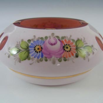 Crystalex Czech Enamelled Pink & White Overlay / Cut Glass Bowl - Label