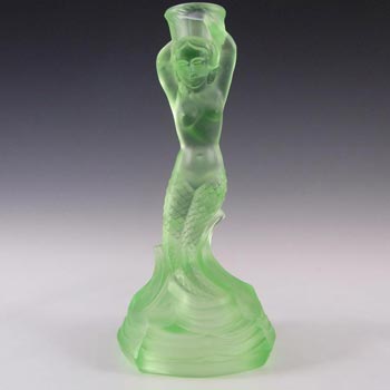 Walther & Söhne Art Deco Uranium Green Glass 'Nymphen' Candlestick