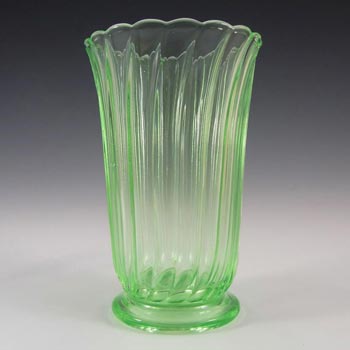 Bagley #3141 Art Deco Uranium Green Glass 'Carnival' Vase