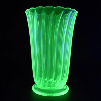 Bagley #3141 Art Deco Uranium Green Glass 'Carnival' Vase