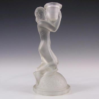 Art Deco 1930\'s Frosted Glass Lady / Maiden Candlestick