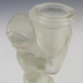 Art Deco 1930's Frosted Glass Lady / Maiden Candlestick