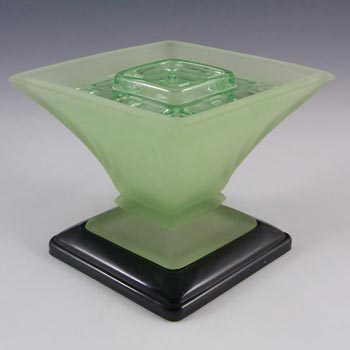 Bagley #3180 Art Deco Frosted Green Glass 'Spinette' Vase