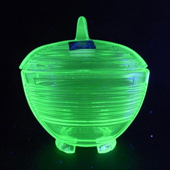 Czech Art Deco Uranium Glass Trinket Bowl - Labelled