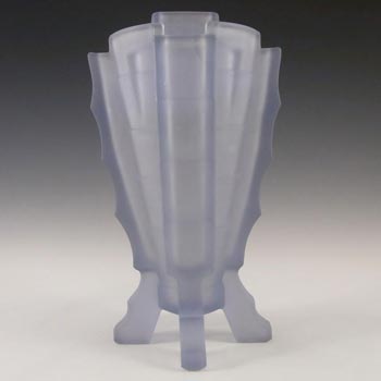 Bagley #3007 Art Deco 9" Frosted Blue Glass 'Bamboo' Vase