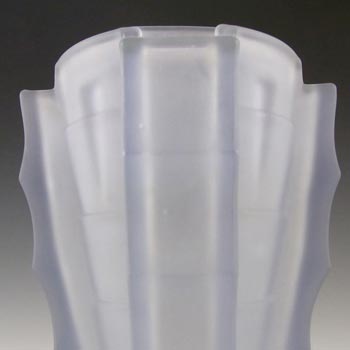 Bagley #3007 Art Deco 9" Frosted Blue Glass 'Bamboo' Vase