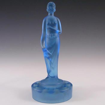 Müller & Co Art Deco Frosted Blue Glass Nude Lady Figurine