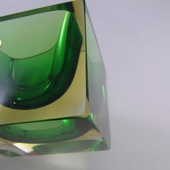Murano Faceted Green & Amber Sommerso Glass Bowl - Label