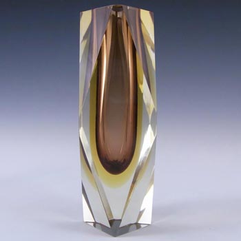 Murano/Venetian Faceted Amber Sommerso Glass Vase