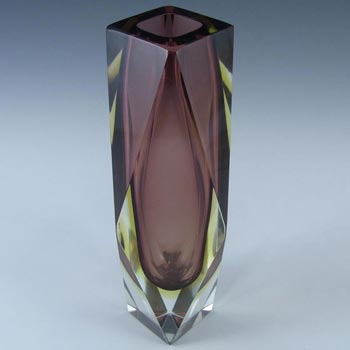 Murano 8" Faceted Purple & Amber Sommerso Glass Vase