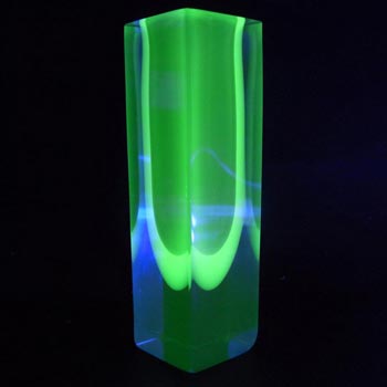 (image for) Murano/Sommerso Faceted Uranium Glass Block Vase