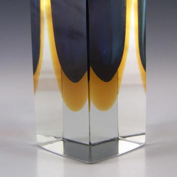 Murano Faceted Blue & Amber Sommerso Glass Block Vase