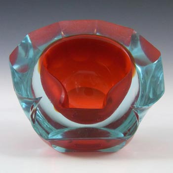 Murano Faceted Red & Blue Sommerso Glass Block Bowl