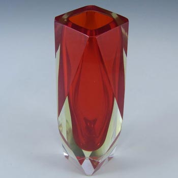 Murano Faceted Red & Amber Sommerso Glass Block Vase