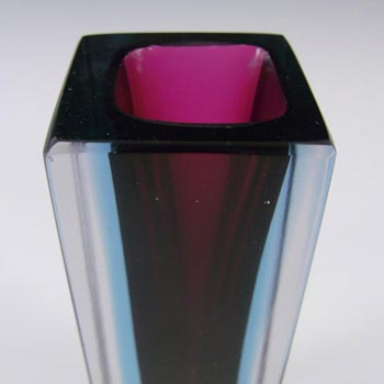Murano Faceted Purple & Blue Sommerso Glass Block Vase