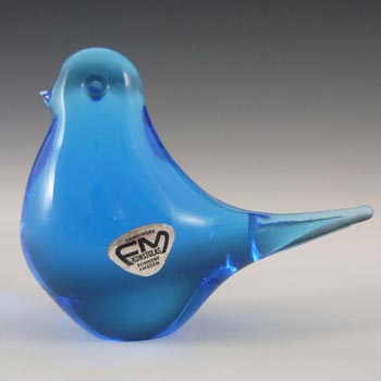 FM Konstglas/Ronneby Swedish Blue Glass Bird - Labelled