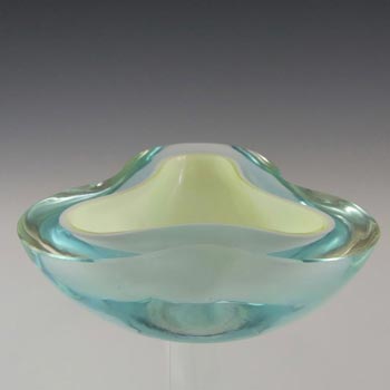 Murano Geode White & Turquoise Sommerso Glass Triangle Bowl
