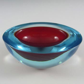 Murano Geode Red & Turquoise Sommerso Glass Oval Bowl