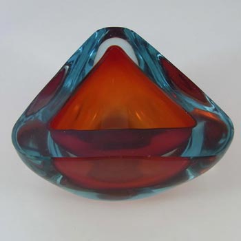 Murano Geode Red & Turquoise Sommerso Glass Triangle Bowl
