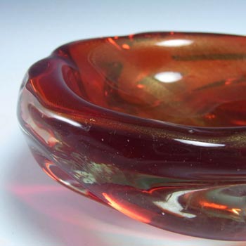 Murano Red & Gold Leaf Glass Sculpture Bowl - Labelled