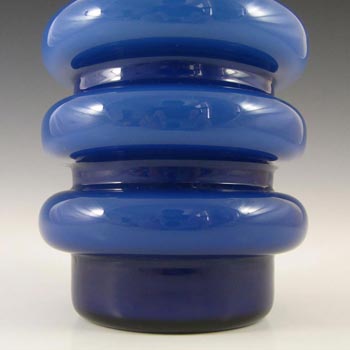 Scandinavian Vintage Blue Cased Glass Hooped 9.25" Vase