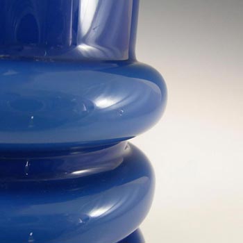 Scandinavian Vintage Blue Cased Glass Hooped 9.25" Vase