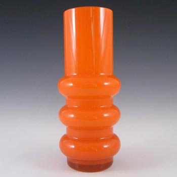 Ryd Glasbruk Swedish / Scandinavian Orange Glass Hooped 8" Vase