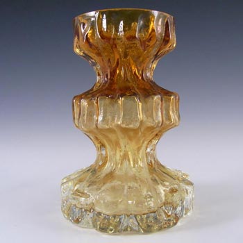 Ingrid/Ingridglas 1970\'s Amber Glass Bark Textured Vase